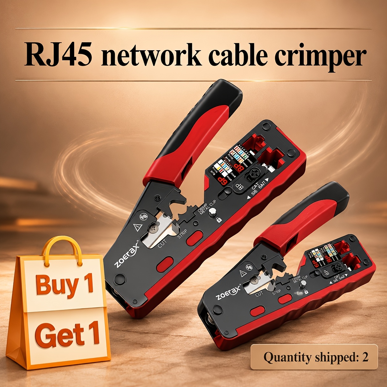Image of Through Rj45 Crimp Tool, Ratcheting Ethernet Crimper, Cutter, Stripper, Works For Cat7 Cat6a Cat6 Cat5e Shielded And Unshielded Connectors, Red