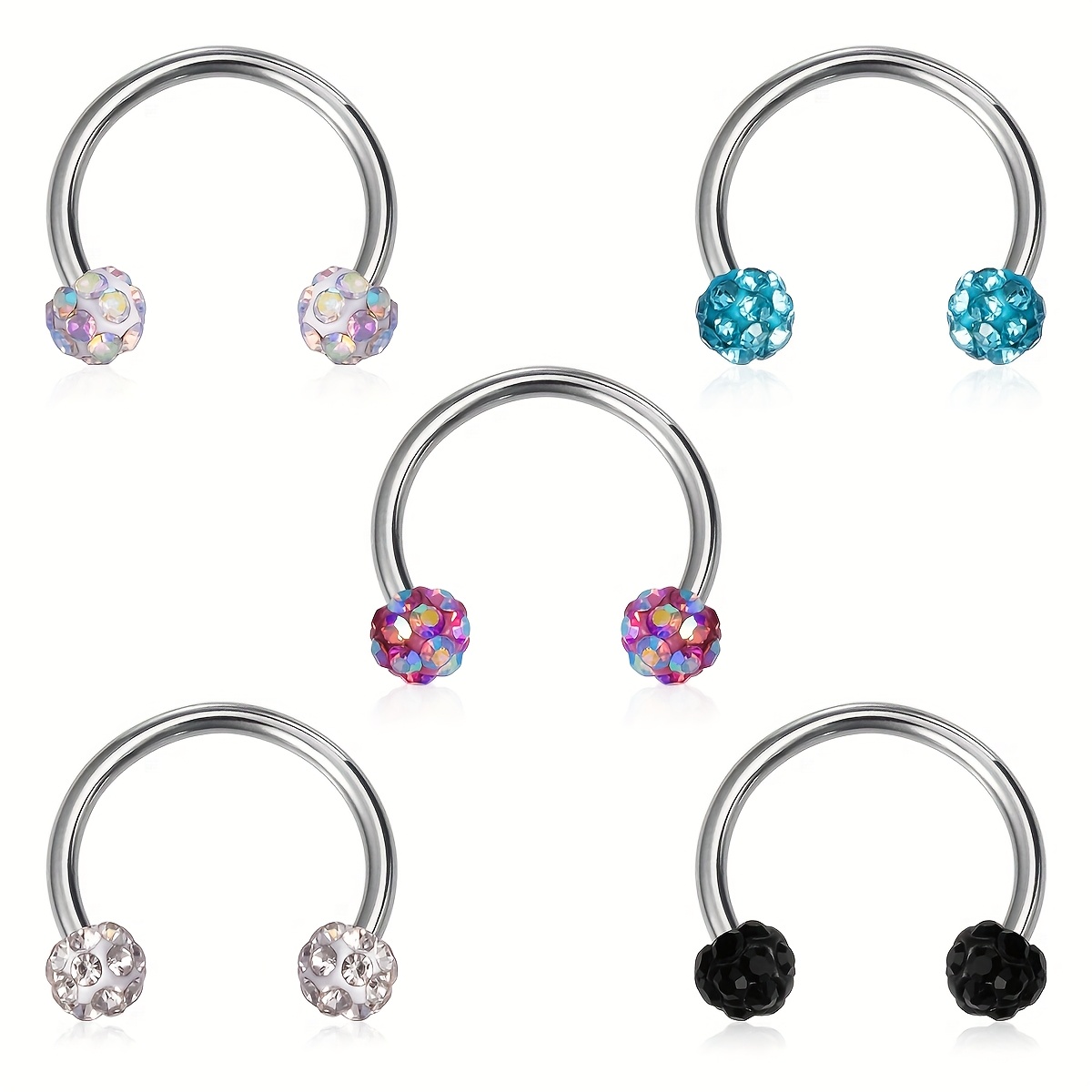 2/5pcs Synthetic Zirconia Nose Rings Septum Piercing Hoop Earrings Bcr Stainless Lip Cartilage Stud Circular Ear Horseshoe Body Jewelry