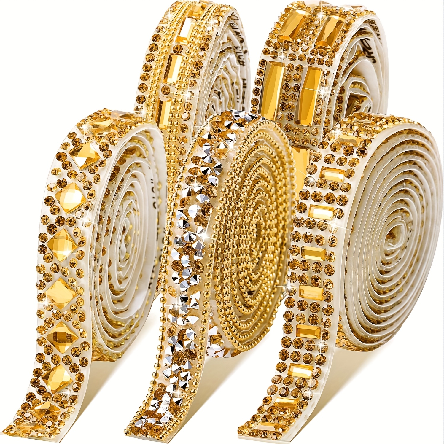 E-shop Fünf Rollen Kristall Strassband, insgesamt fünf Yards selbstklebendes, glänzendes Harz-Diamantband, für Kunst und Handwerk, Handy-Geschenke,