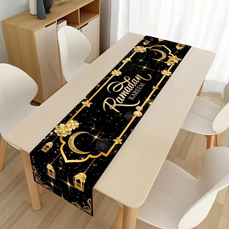 

Elegant Ramadan Table Runner - Vintage Mosque & Design, Polyester, Eid Family Gatherings, Kitchen & Dining Decor, Rectangle Shape