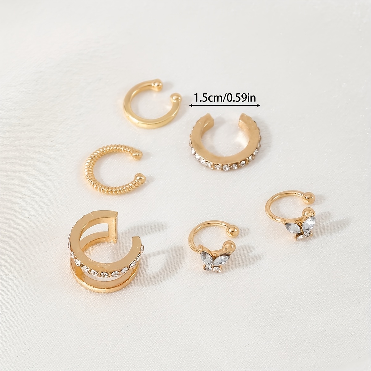 6pcs Butterfly Ear Cuffs Set Double Layer C Shaped Clip On Earrings Women