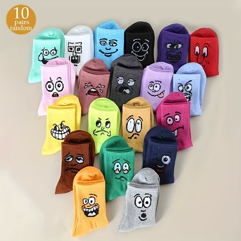 

10 paires de chaussettes à motifs de dessins animés, chaussettes mi-hautes colorées mignonnes et amusantes, bas et bonneterie pour femmes