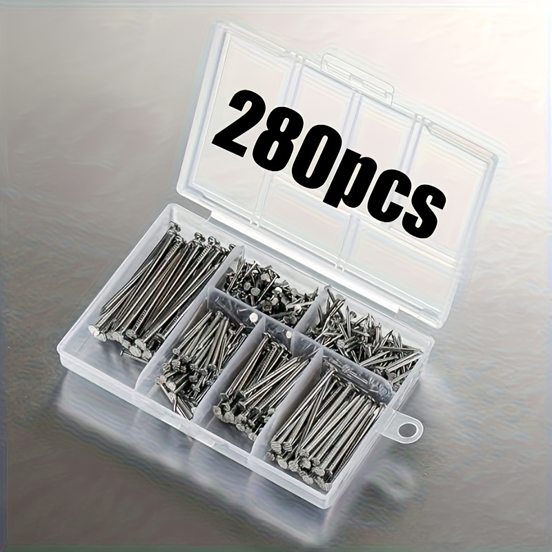 Image of 140/280pcs Assorted Hardware Nails Kit, Steel Picture Hanging & Wood Nails, Wall Nails With Storage Box, 6 Sizes, , Metal & Plastic, Home Improvement