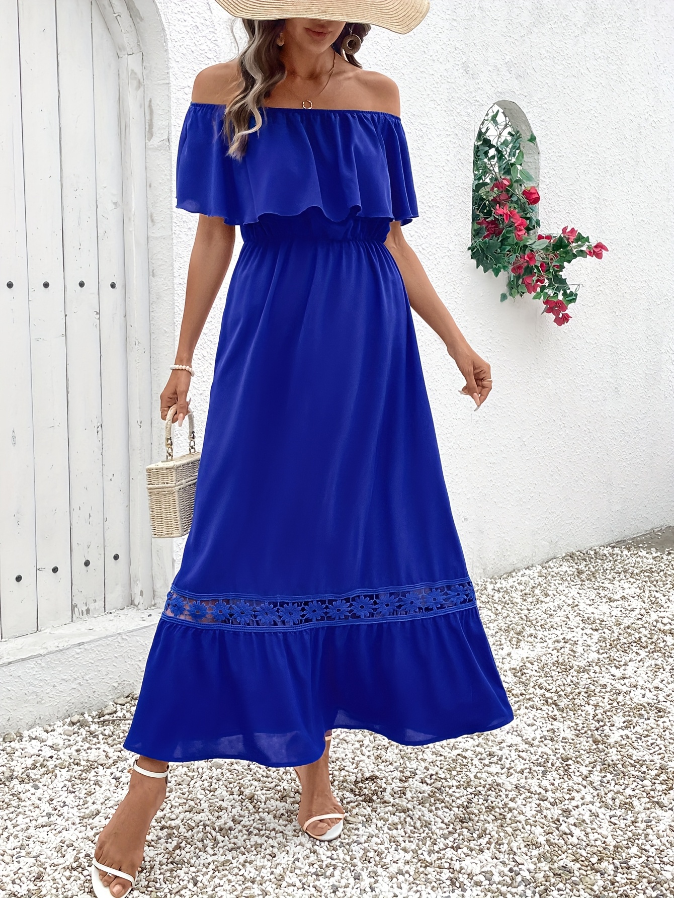 chinese dress ladies Off-Shoulder Floral Ruffle Maxi Dress
