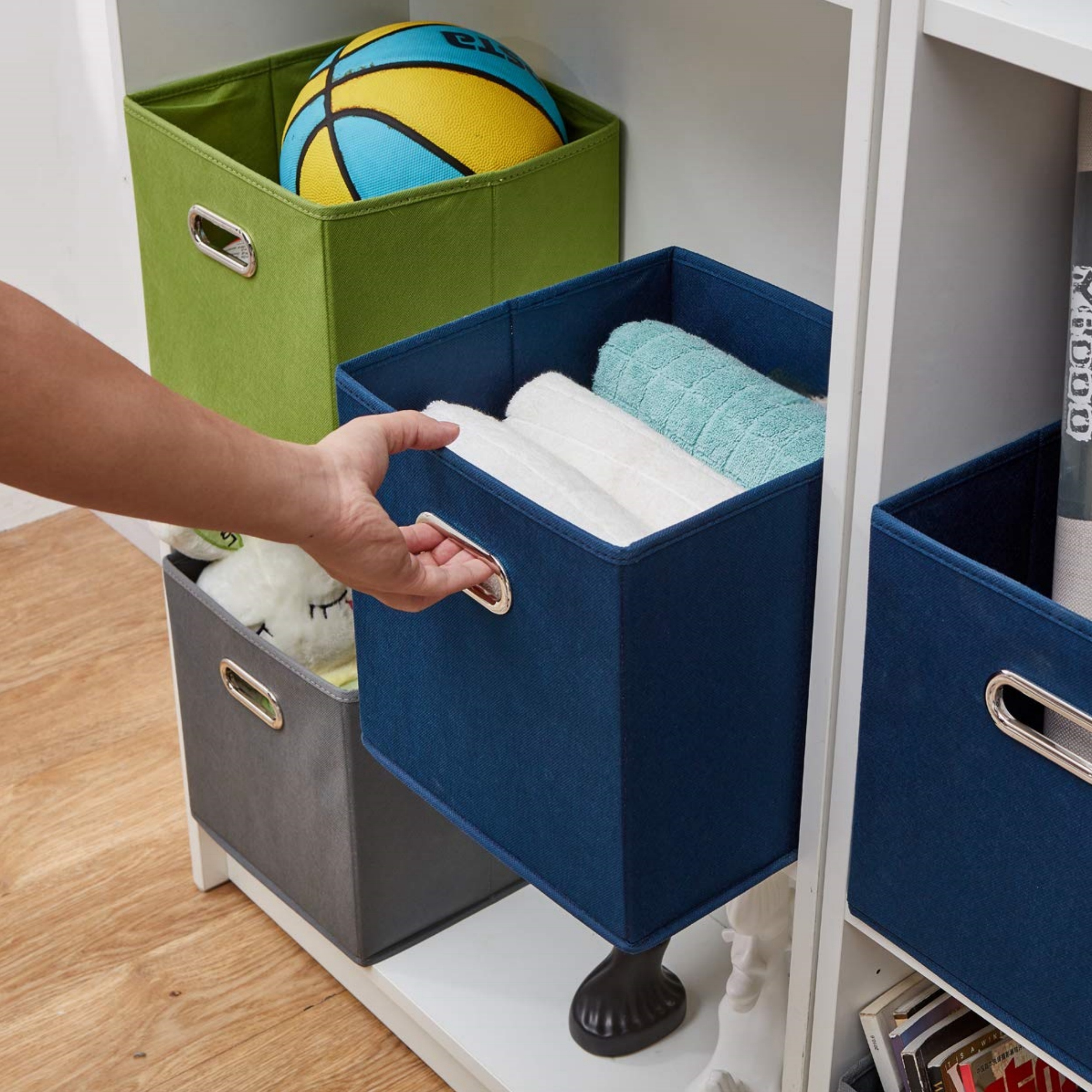 Cajas Almacenamiento Plegables Tela Azul - 30x30x30 Cm, 6 Unidades, Soportan 5 Kg