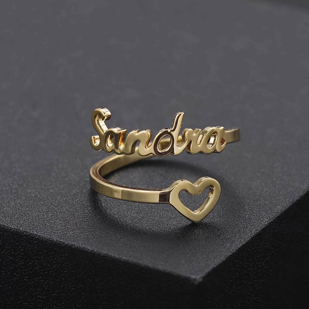 TEMU Aanpasbare Verstelbare Hartvormige Ring met een Spiraal Hol Ontwerp, met een Naam; een Leuke en Gemakkelijke Minimalistische Casual Naamring