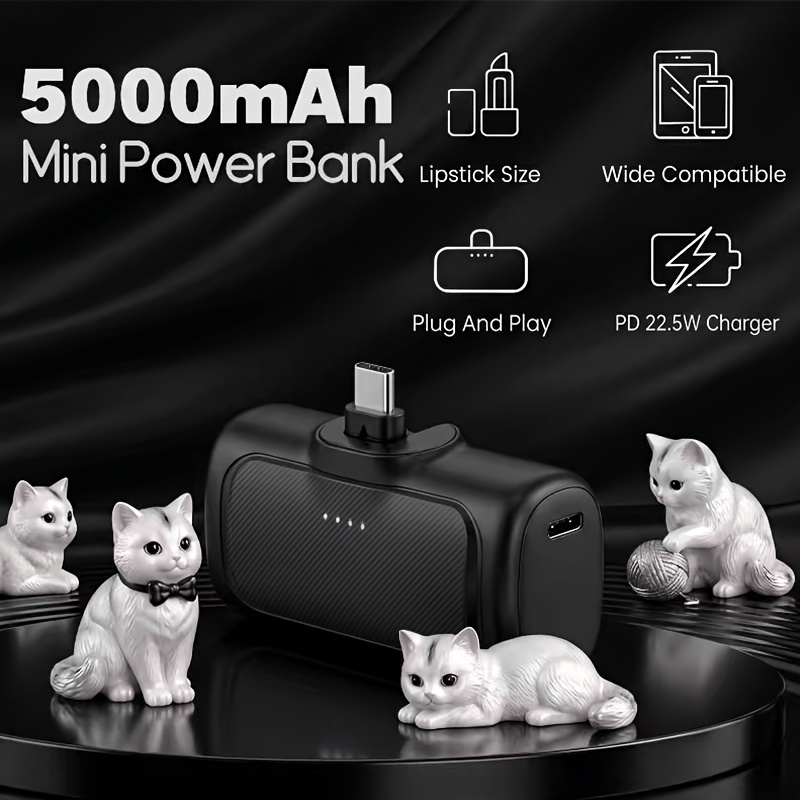 Compact 5000mah Portable Power Bank Supporting, Usb-c Battery Pack With Practical Charging Dock, Dual Charging Design, Lithium Polymer Battery, Compatible With All Electronic Devices