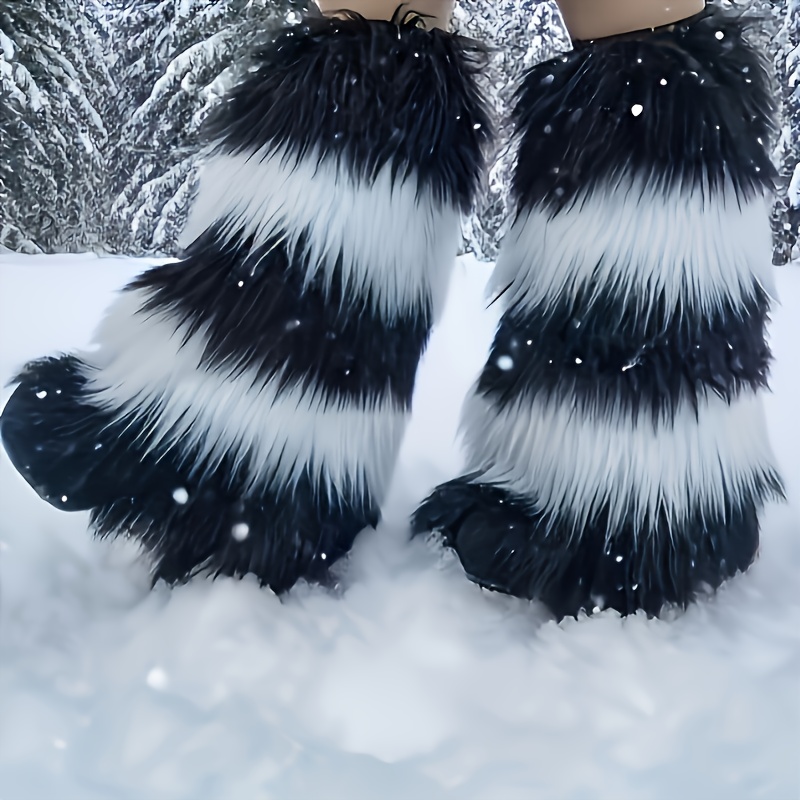TEMU 1 Par de Fundas de Botas de Peluche de Otoño-Invierno con Paisaje de Nieve en -, -, Colorido, Protectores de Zapatos Acampanados, Fundas de