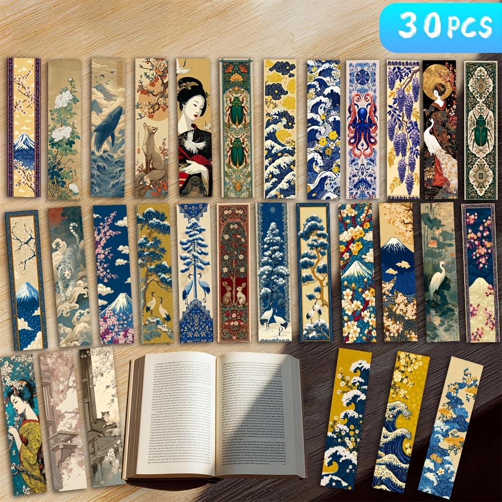 TEMU 30pcs Japanese-themed Bookmark Suitable For - Abstract Art Bookmarks With Clear Patterns, Durable Book Page Markers For Books, Journals, Tablets