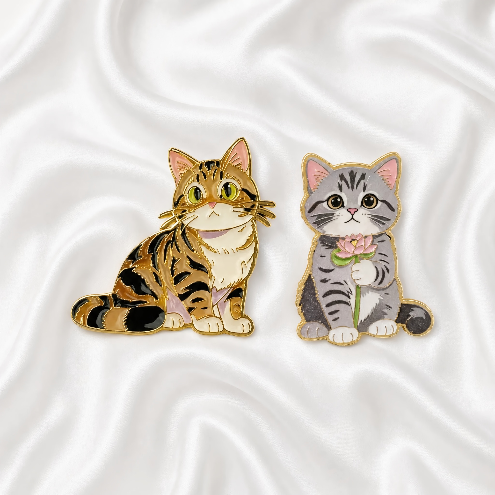 TEMU 2pcs/set Cute Cat Enamel Brooches, Suitable For Backpacks Unisex Style Clothing Gift