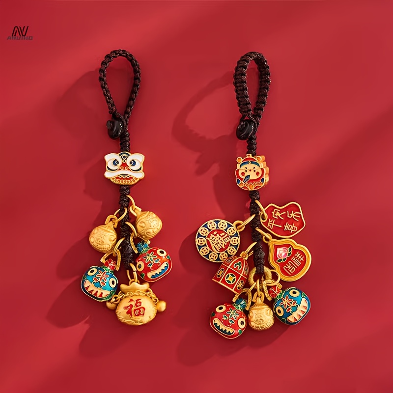 TEMU Authentic Golden Shui Wealth Keychain With Pixiu And God Of Wealth Pendant, Suitable For Car Keys, Bag Accessories, Phone Chain - Ancient 3 Swallowing Design, Perfect Birthday Gift, 1pc