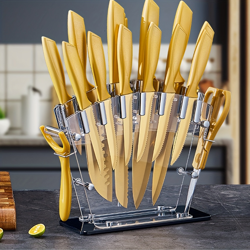 TEMU Knife Set, 16pcs Knife Block Set, Steel Knife Set, Professional Kitchen Knife Set