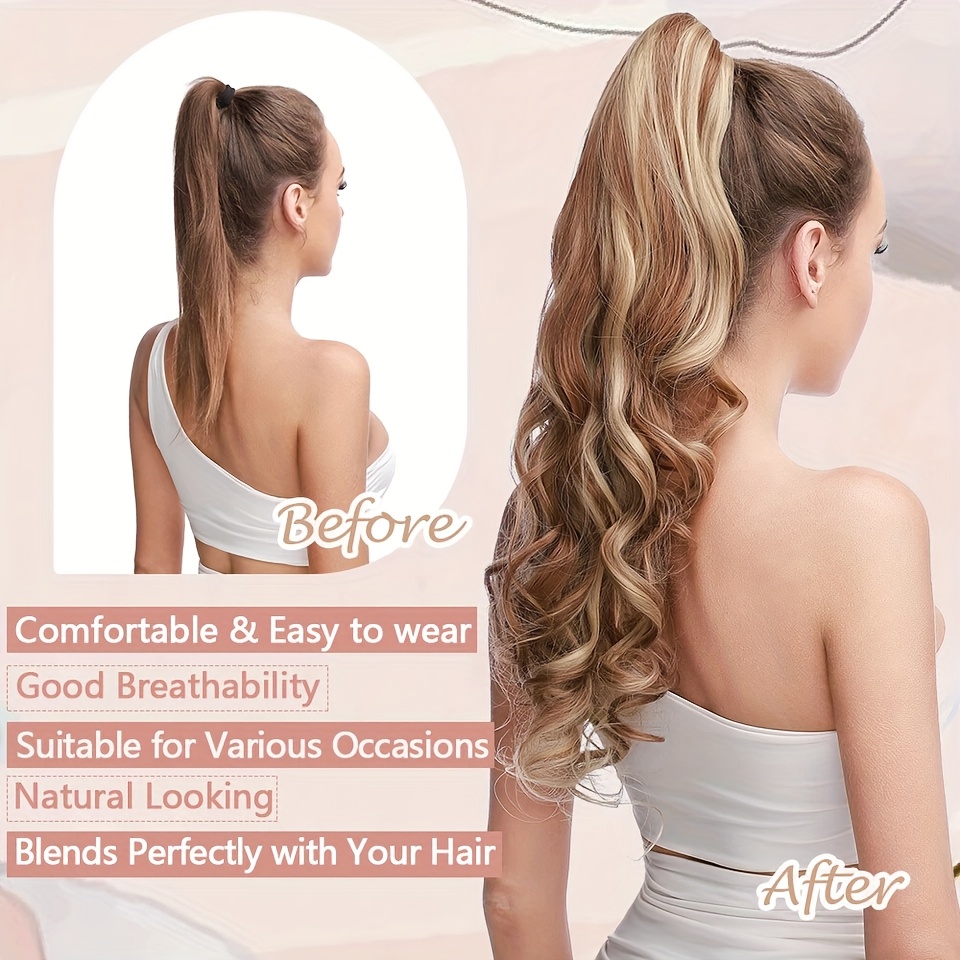 1pc elegant 24 long curly wave ponytail extensions with claw clip synthetic smooth natural look for women   for daily use parties weddings birthdays holidays ponytail hair extensions wedding hairpiece naturallooking hairpiece details 3