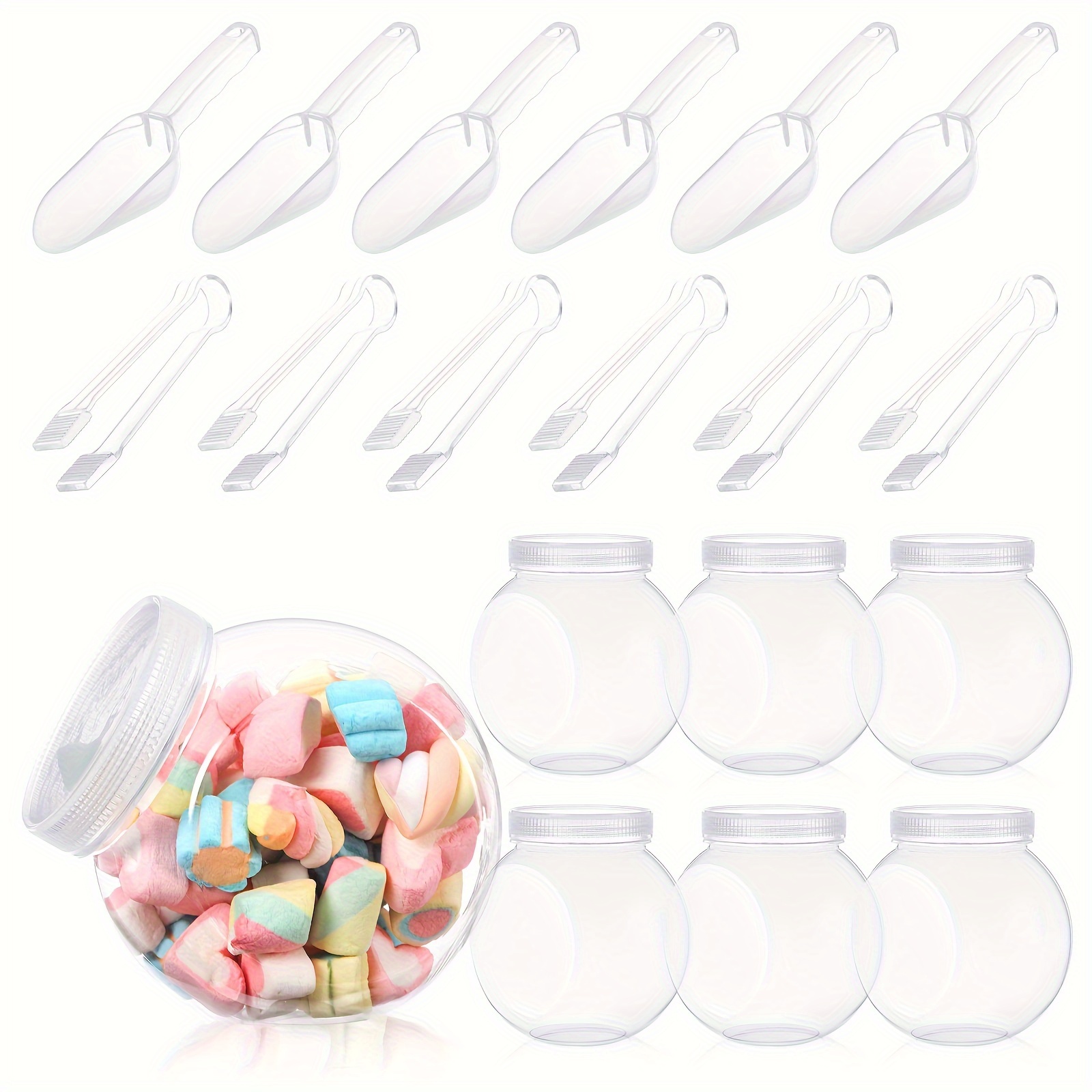 6-piece 51-ounce Plastic Candy Jar For Candy Buffet Candy Bar Containers For Parties, Complete With Candy Scoop And Plastic Tongs, Clear Cookie Jar With Lid For Table Buffet Sugar Party Display