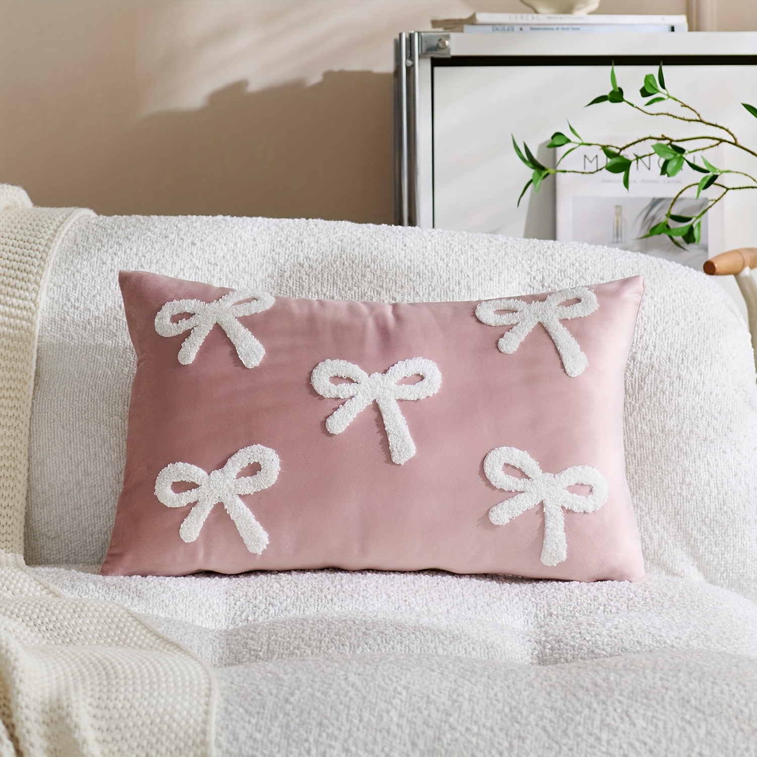 E-shop Rot/Pink Schleife Coquette Kissenbezüge Gestickte Kissenbezüge 18X18 Valentinstag Rosa Schleife Dekorationen Stickerei Kissenbezüge für Couch