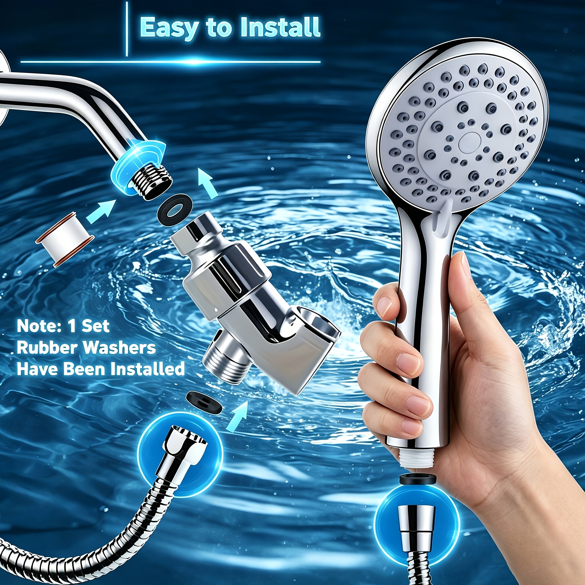 7pcs Adjustable RV High-Pressure Shower Set with Easy Installation