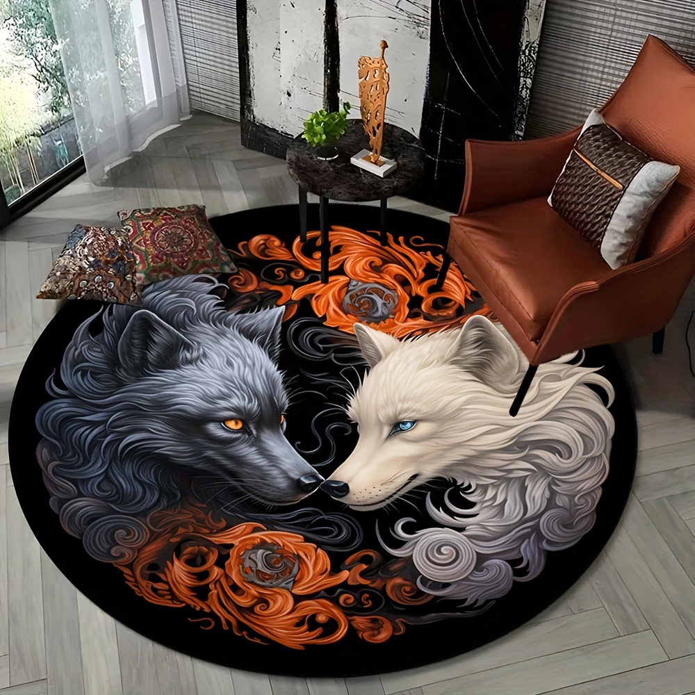 2 Crystal Velvet 3d Black White Yin Yang Wolf Round Rug Temu Ireland