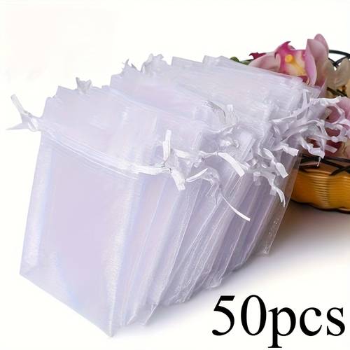 gift for her him 50pcs tight gauze gift bag with drawstring transparent small package suitable for wedding gifts parties jewelry candy decoration and other new years gifts