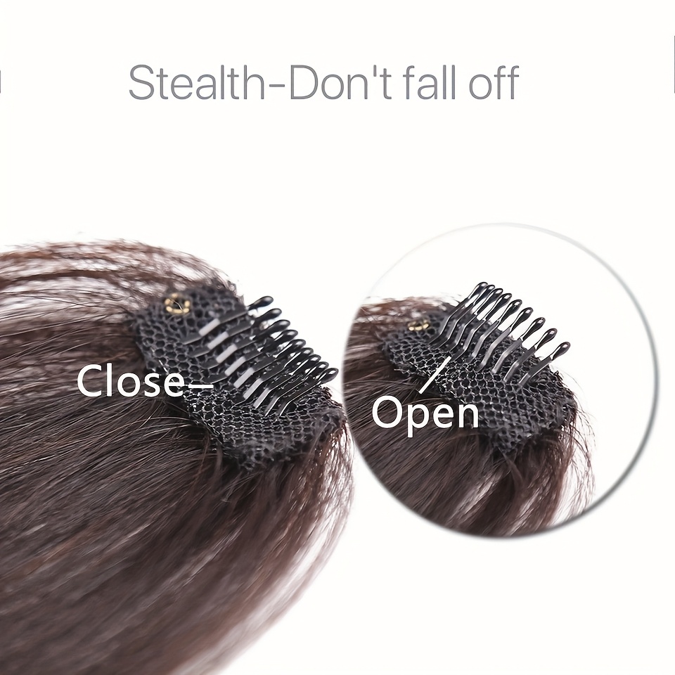 1pc real human hair clip-in bangs hair extensions straight wispy bangs with temples, air fringe & smooth natural look for women,  -in daily wear hairpiece, elegant hair accessories for festival wedding birthday party secure clip attachments details 6