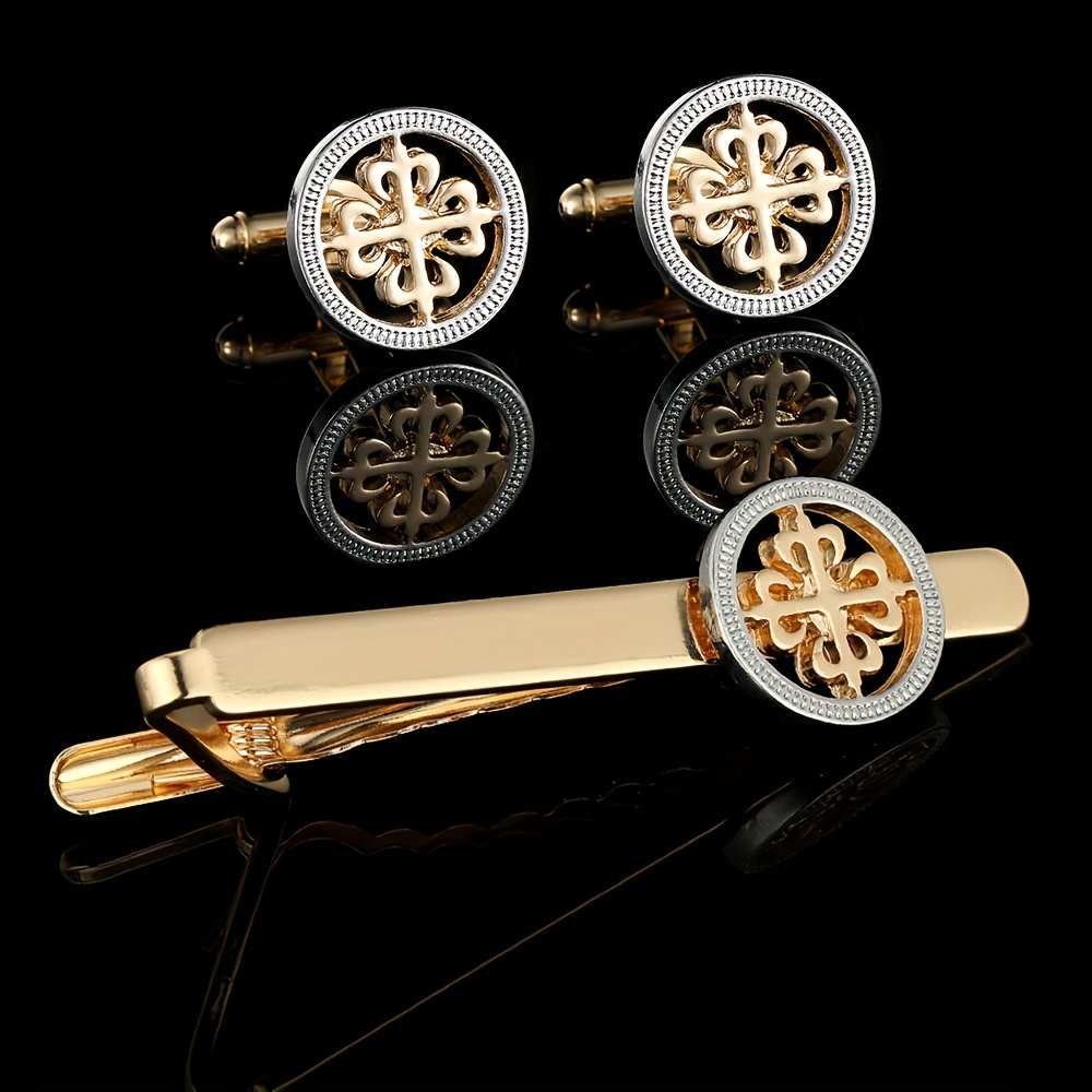 2pcs Round Retro Style Cufflinks and Tie Clip Set