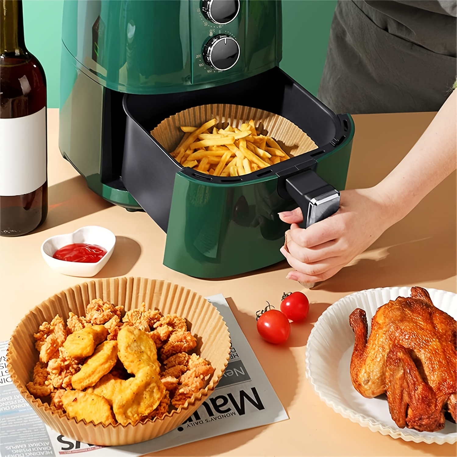 50 100pcs disposable paper lining for air fryer air fryer 6 3 7 inch lining for 2 8 qt non stick parchment for frying baking cooking baking and microwave ovens oil proof tray non stick silicone oil paper kitchen accessories Product details 7