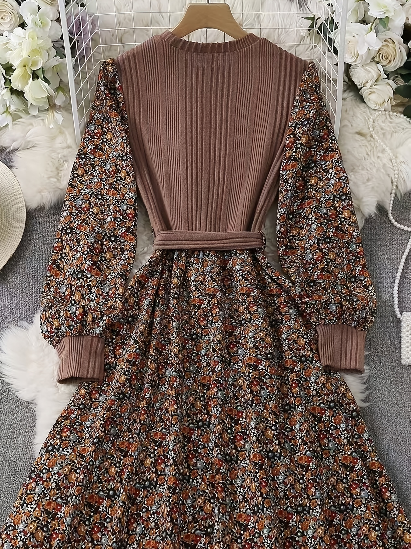 chinese dress ladies Asymmetric Midi Dress with Belt & Long Sleeves main image 1