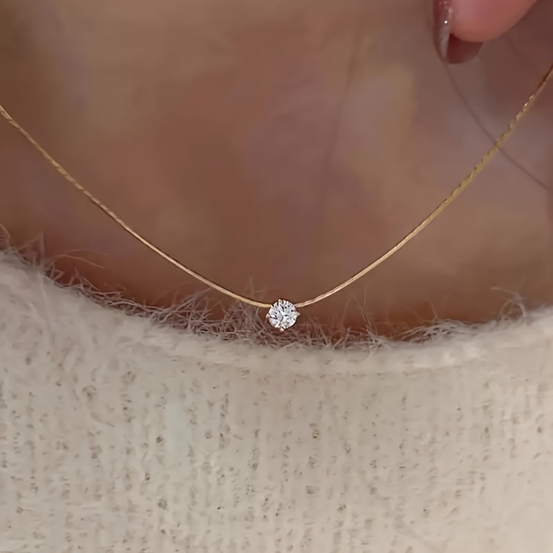 Image of A Simple Round Synthetic Zirconia Exquisite Small Necklace, A Versatile Everyday Six-prong Stainless Steel Necklace Suitable For , A Mother's Day Gift