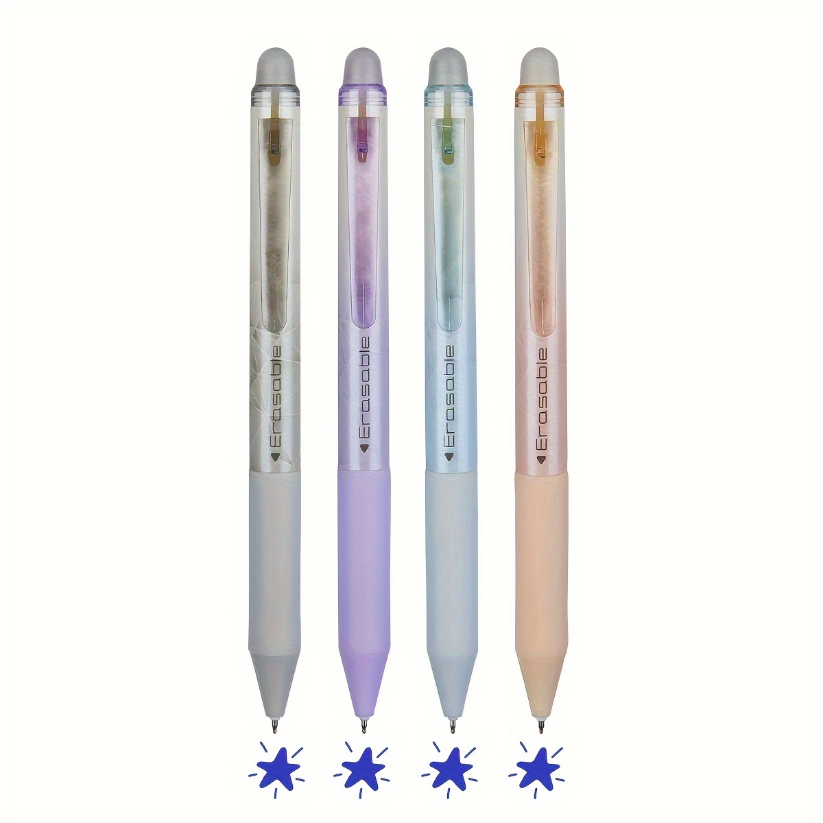 TEMU 4pcs Retractable Erasable Gel Pens - 0.5mm Ink - Soft Non-slip Grip - Transparent Plastic Body With - Office, School, And Stationery Use, Pens