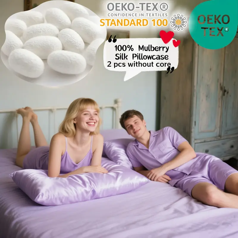 2pcs 100   pillowcases double sided hidden zipper closure 19mm thick elegant purple bedding for couples luxury gift for       smooth texture Product details 1