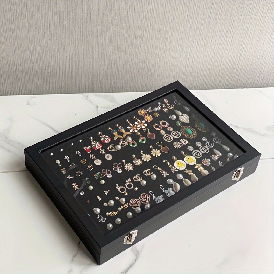 

Elegant Wooden Jewelry Organizer - Large Capacity, Transparent Display Case For Earrings, Necklaces, Rings & Bracelets