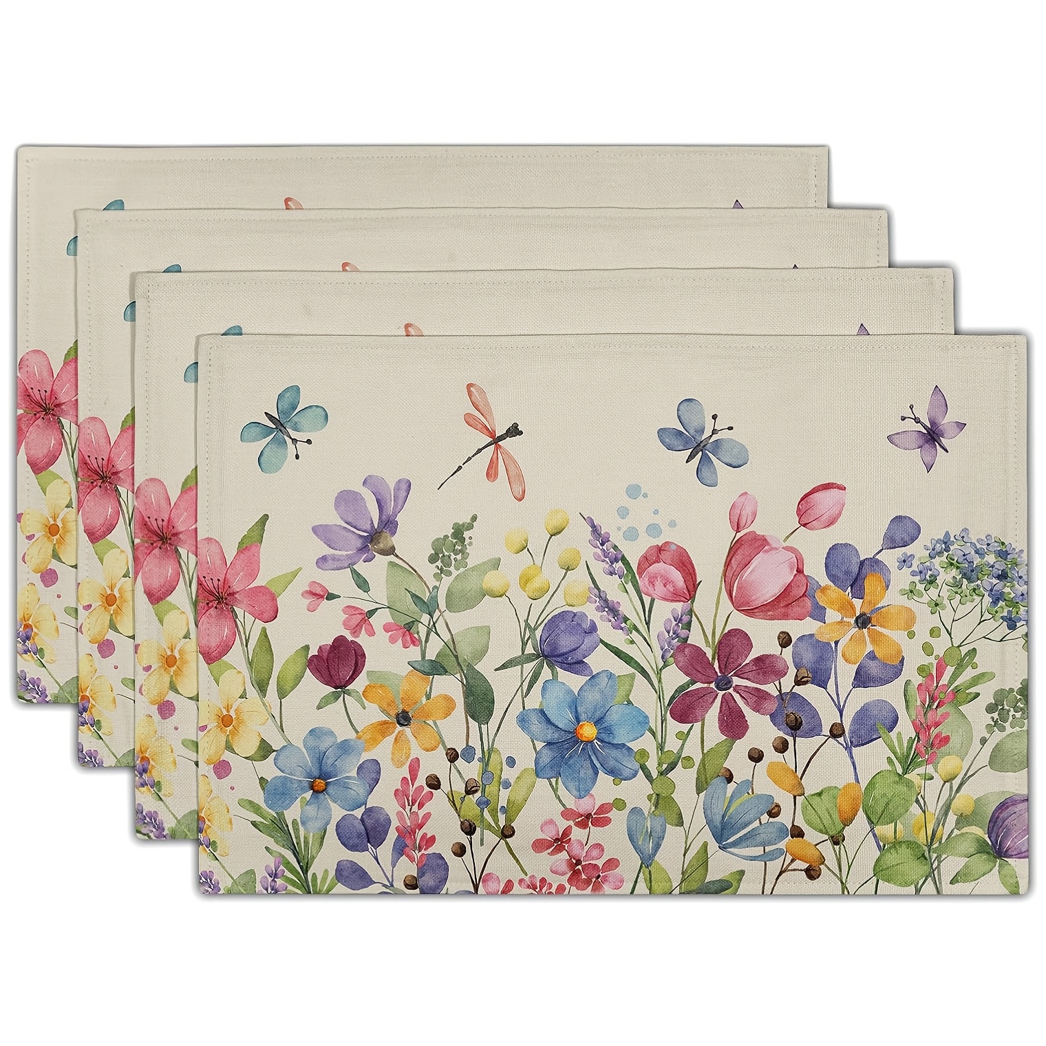 

4/6 Pack Spring Floral Placemats, 12x18 Inch, Watercolor Flower And , Vintage Rustic Polyester Table Mats, Machine Washable, Woven Rectangular Dining Decor For