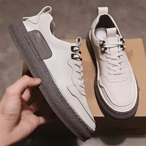 남성을 위한 단색한 빈티지 로우탑 스케이트보드 신발, 편안한 논슬립 스플릿 가죽 고무 밑창 운동화, 남성용 야외 활동용