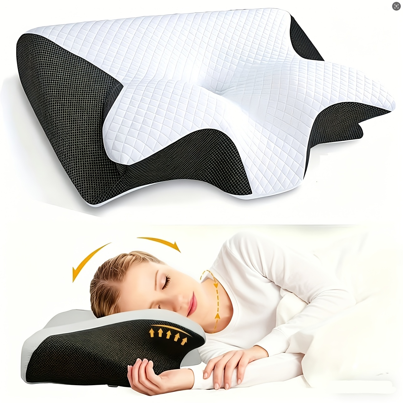 Almohada Cervical Cómoda, Diseño Contorneado, Soporte Suave y Firme, Negra, Sólida