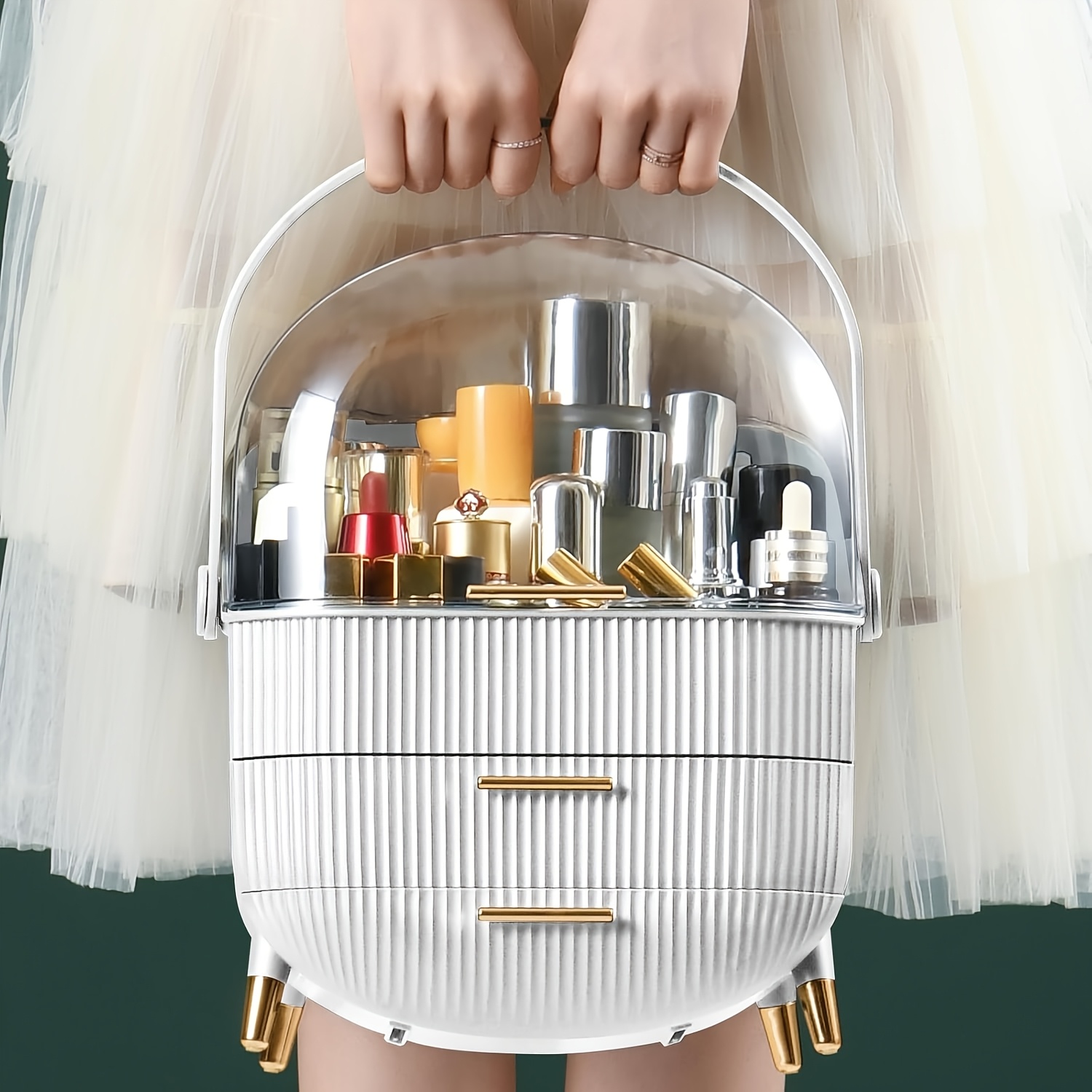 Makeup Storage Box Skin Care Storage Box With 2 Drawers, Makeup Display Cabinet With Transparent Lid, Bathroom Countertop, Bedroom Dressing Table, Lipstick Storage Box