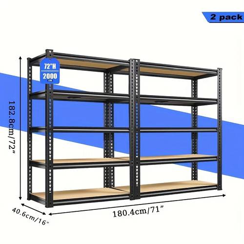 2pcs heavy duty metal shelving unit 60 72 inch 60 72 sections 2000 lbs total capacity 250 lbs shelf 5 tier adjustable freestanding garage storage rack with black powder coated frame easy assembly for basement utility
