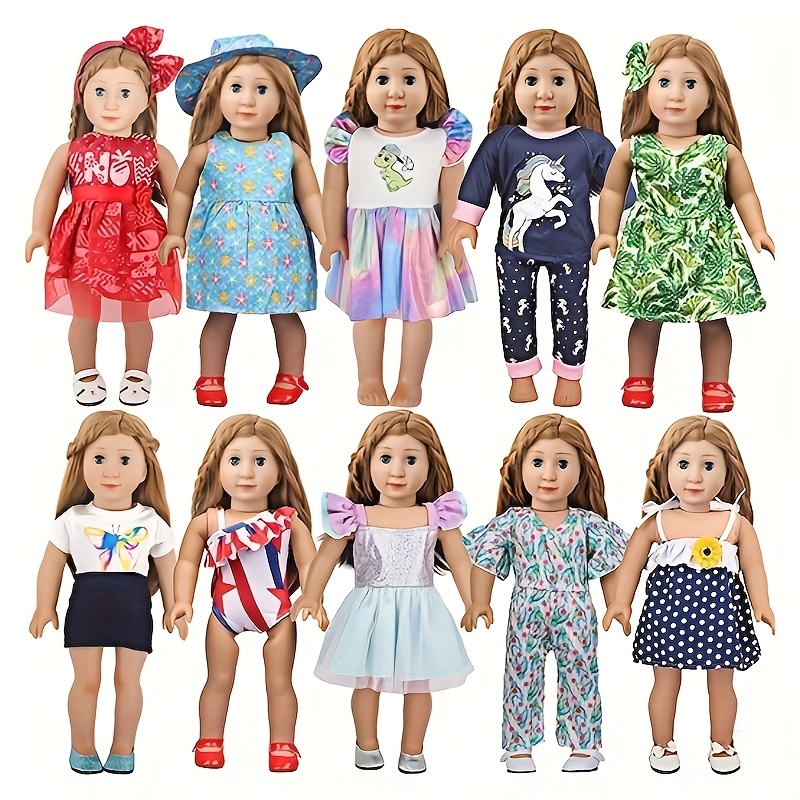 TEMU 10 Sets Of Doll Clothes, Suitable For 18 Inch American Doll, Doll Skirt, Doll Pajamas, , Doll Casual Wear, Doll Hairpin, Doll Hat(no Doll And