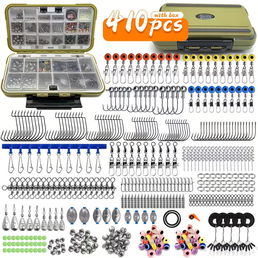 E-shop Takami | 410-teiliges Premium Angelzubehör-Set - Inklusive Tacklebox, Salzwasser-/Süßwasserhaken, Angelzubehör, Blei - Ideal für Reisen und
