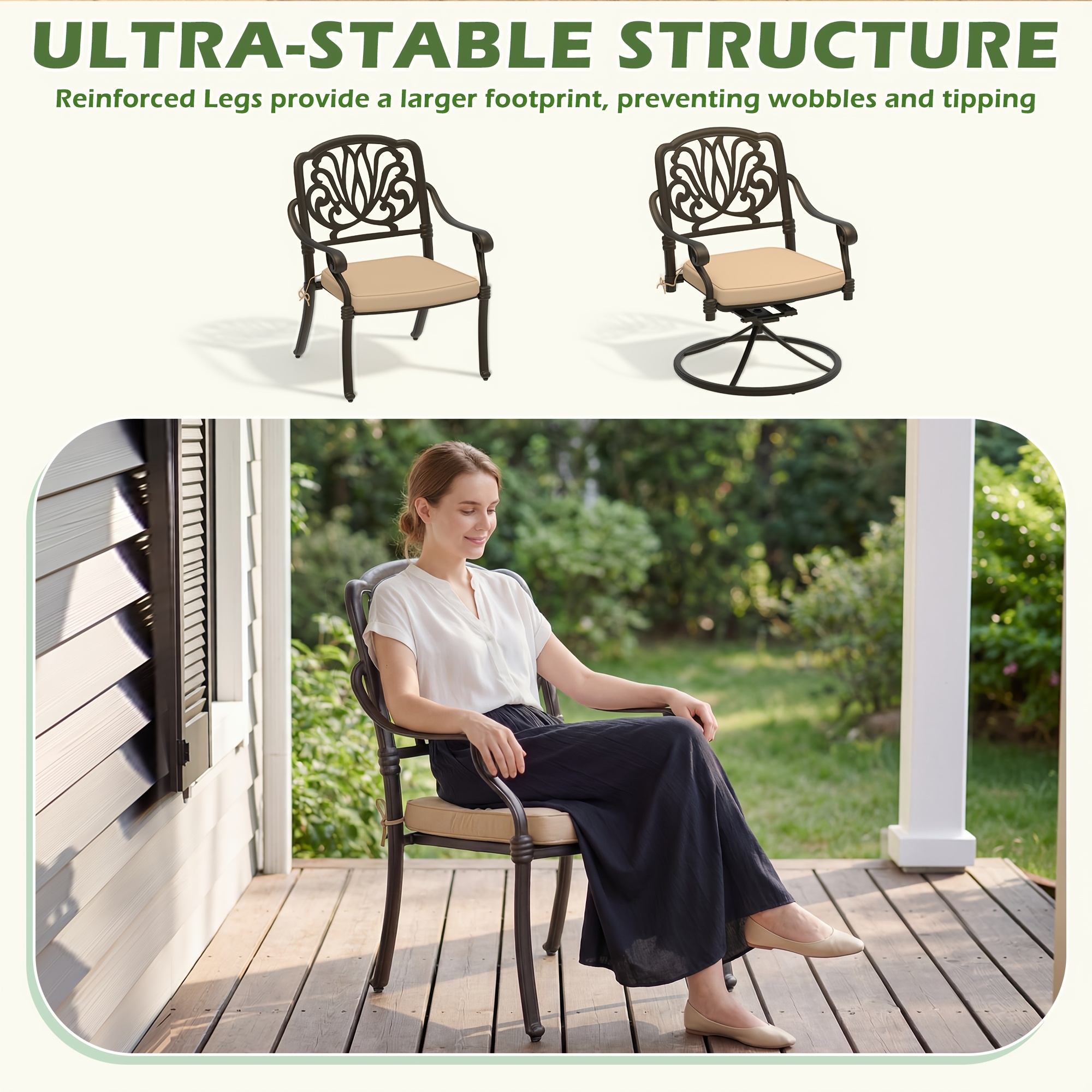 9pcs cast aluminum patio furniture outdoor dining sets for 8   87 oval patio dining table and 8 chairs with cushions umbrella hole bronze Product details 2
