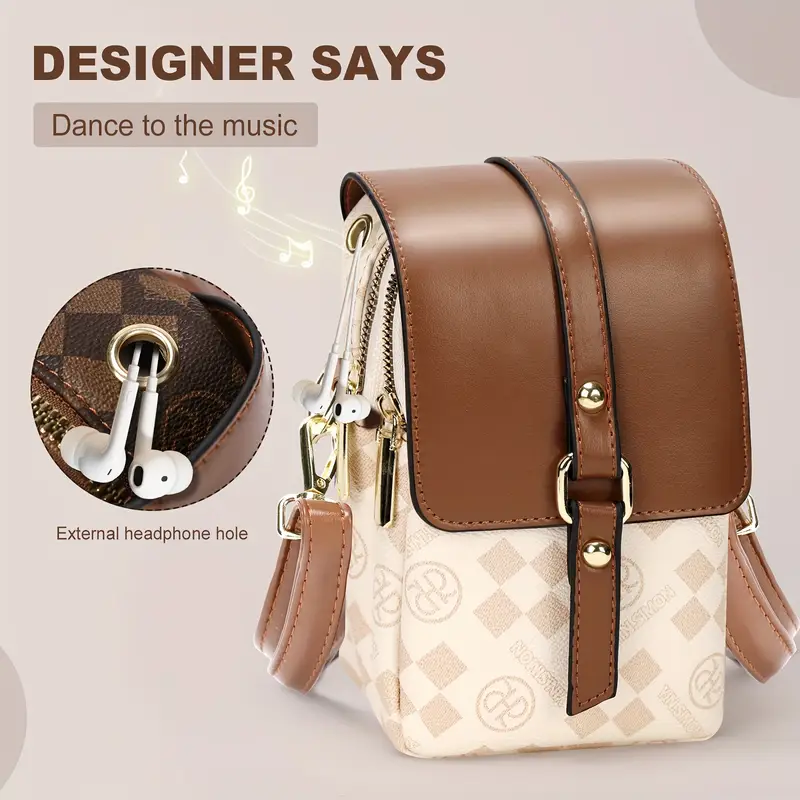 2025 new womens multi layer lightweight crossbody bag large capacity coffee linen shoulder bag with zipper closure stylish checkered pattern hardware for travel work versatile travel accessory modern checkered design hardware Product details 4