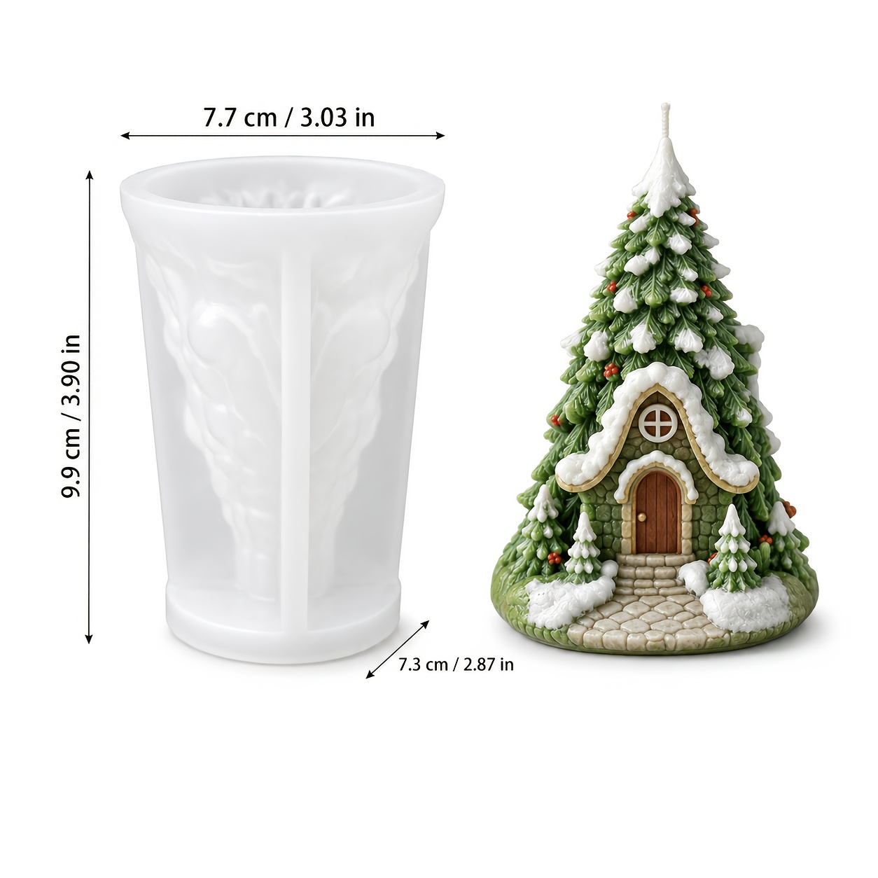 TEMU Stampo in silicone per candele, Stampo in silicone per candele ad albero di Natale, Stampo per 3D ad albero di pino festivo con texture