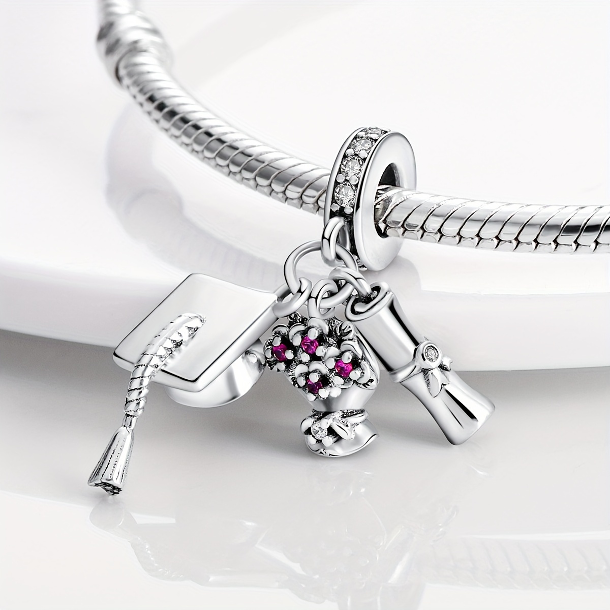 925 Silver Flowers Degree Doctoral Cap Charm for Jewelry Making
