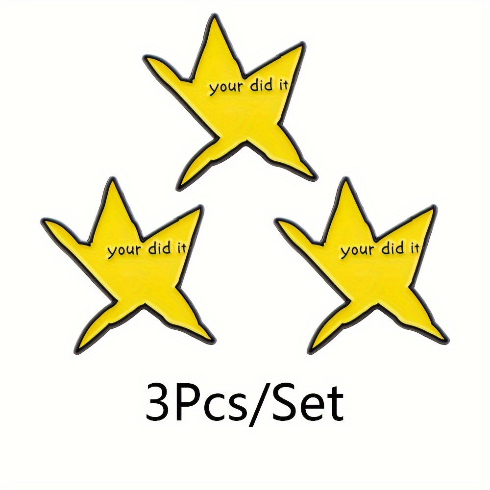 

3pcs 'your Did It' Star Cartoon Enamel Lapel Pins Set - Alloy Brooches For Backpacks, Briefcases & Clothing Accessories