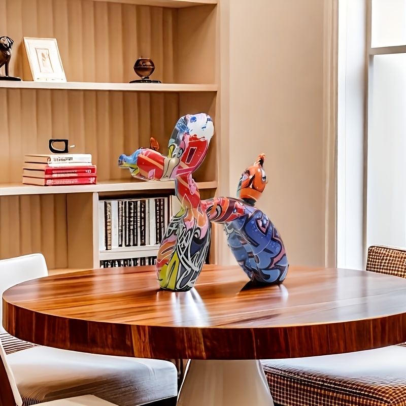 TEMU 1pc Vibrant Graffiti Balloon Dog Sculpture - Colorful Resin Art Figurine For Decor, Ideal For Bookshelf, Coffee Table, Living Room - Spring