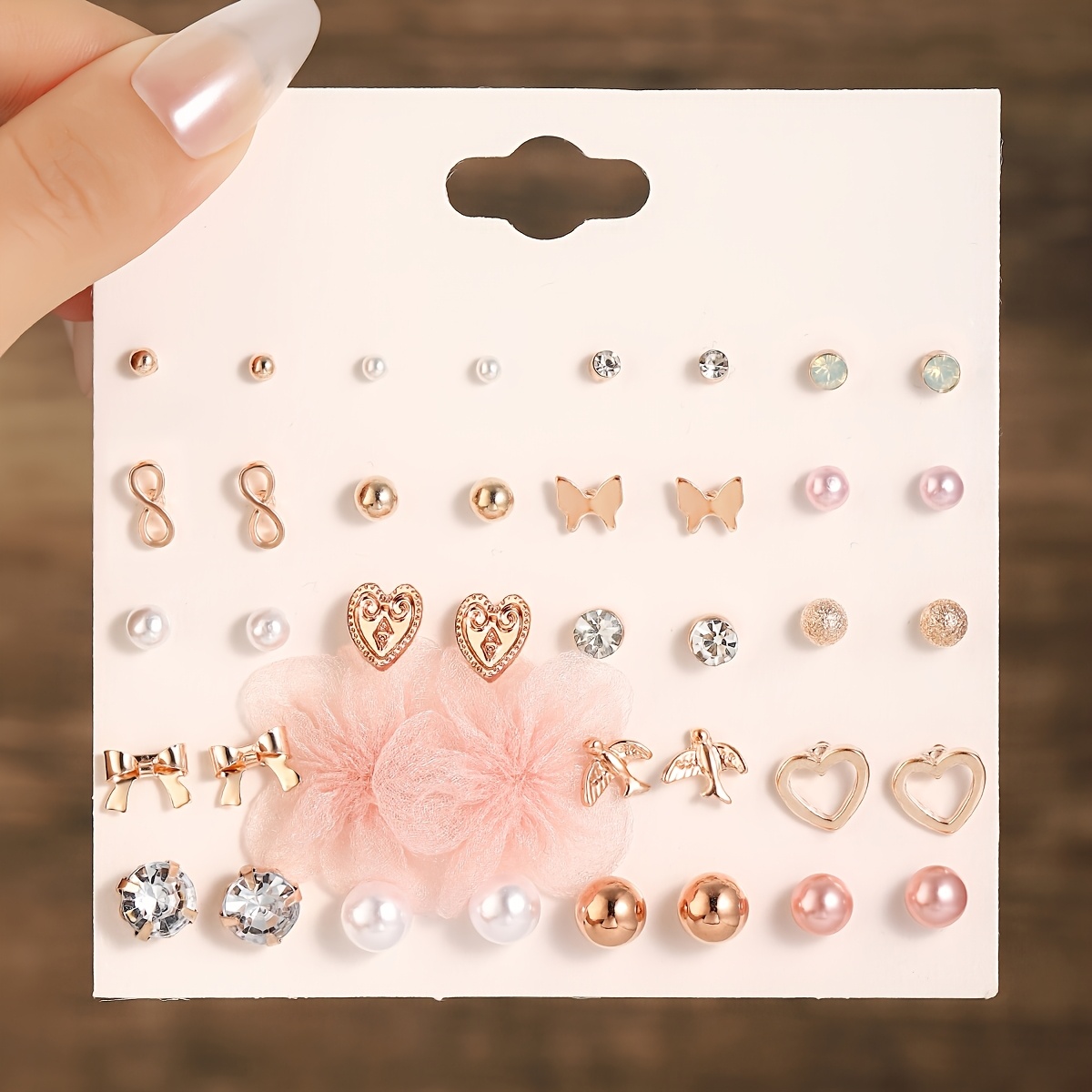 TEMU 20 Pairs For Women, Multiple Sets Of Sweet Earrings - Bow, Bird, Heart, And Flower Studs, Romantic Everyday Women's Jewelry, Ideal Gift Choice