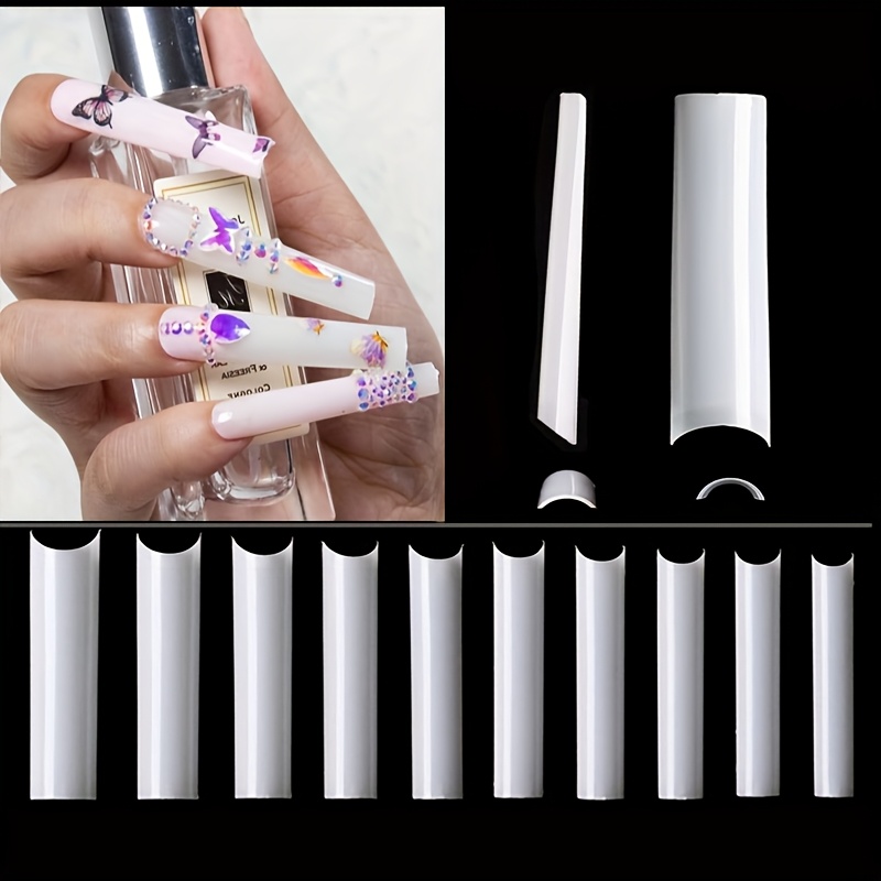 TEMU 504pcs Professional Clear Nail Tips, Curve, 2xl Extra Long, 10 Sizes Half Cover Straight Tapered Square Half Cover False Nail Tips For Nail