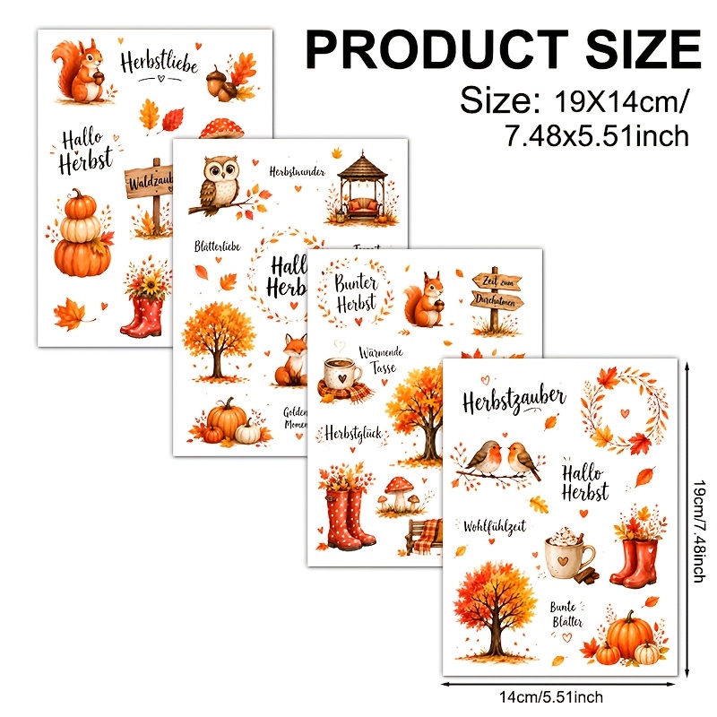 TEMU 4pcs German Autumn Watercolor Vinyl Uv Dtf Transfer, Transfer . Suitable For Cups, 16oz Glass Tumblers, Coffee Mugs, Ceramics, Computers, Phone