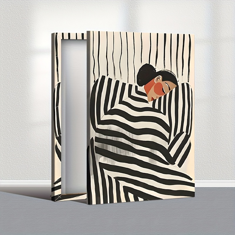 2D 1 Unique Style Solid Wood Frame Canvas Painting Abstract Black Line Girl_ Perfect For Home Decoration, Festive Occasions And Gifts For Him/her. Suitable For Living Room And Bedroom, Ready To Hang