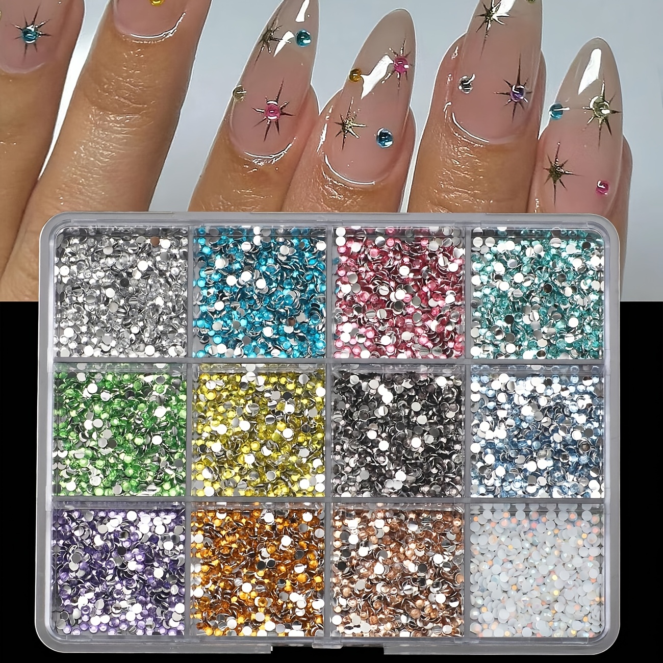 

6000pcs Resin Nail Art Rhinestones, 12 Colors 3d Nail Charms, Flat Back Diamonds, Gems For Diy Nail Design, Resin Nail Tips Accessories