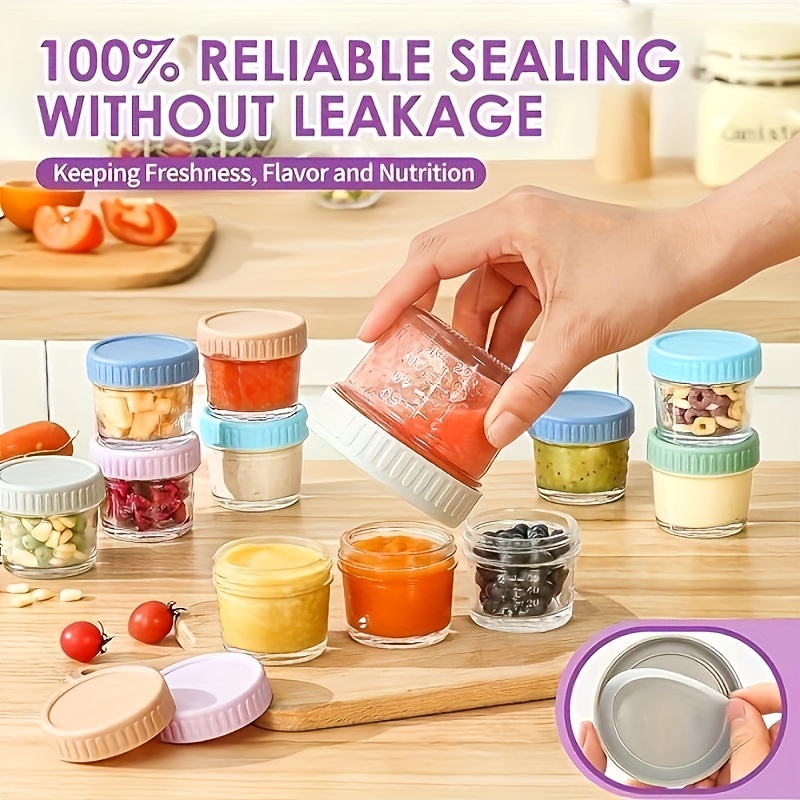 

6/12pcs, 120ml/4oz Glass Food Storage Container, Reusable, Microwave Dishwasher Freezer Safe Leak-proof