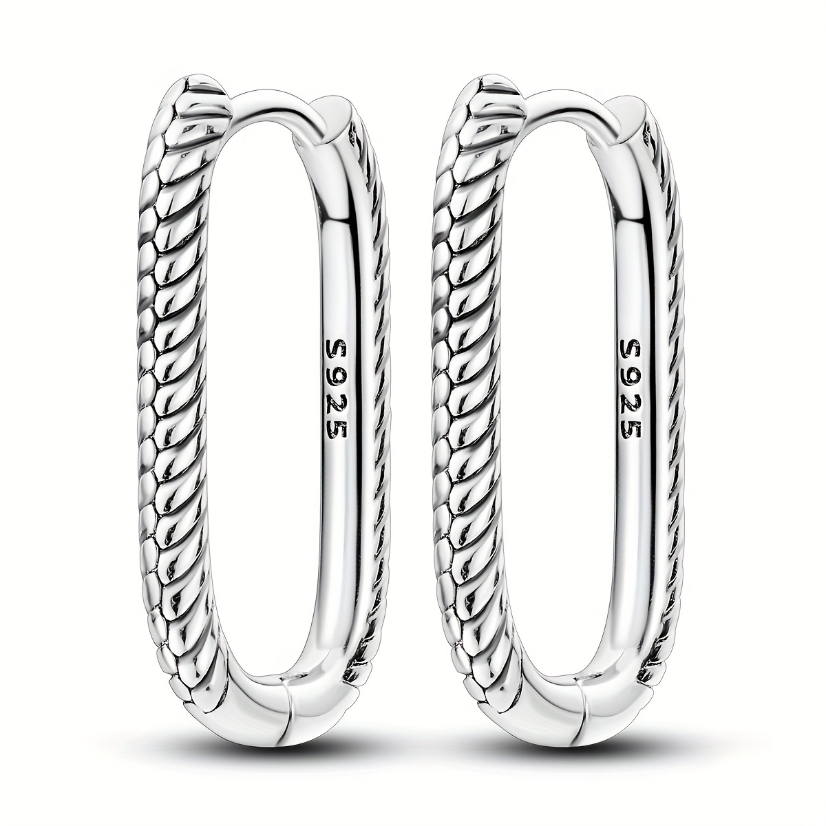 TEMU 1 Pair Hypoallergenic 925 Sterling Silver Simple Vintage Snake Bone Pattern U-shaped Design Big Hoop Earrings Women Jewelry, Versatile Wear For